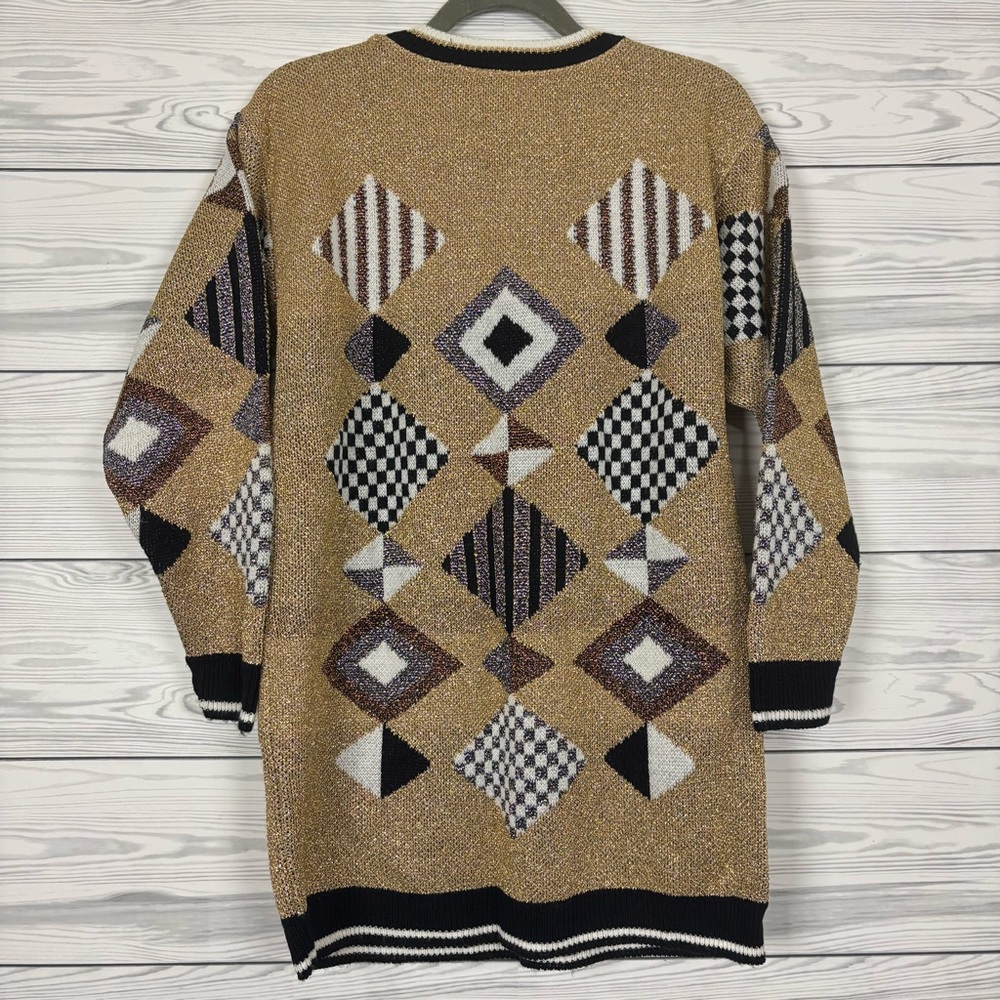 Vintage 90’s Beldoch Popper Geometric Print Gold Acrylic Sweater Size Medium - Picture 10 of 10